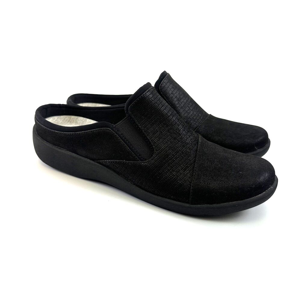 Clarks Cloudsteppers Sillian Free‎ Mule Slip On Black Lightweight Cushioned 8.5